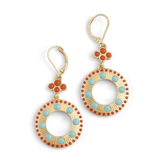 NECKLACE & EARRING SET Gold Toned Orange & Blue Stones 20" - Picture 7 of 7